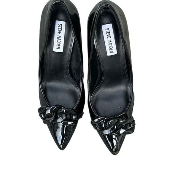 STEVE MADDEN Lalette Black Shiny Chain Link Pumps Steve Madden Heels Size 8 NWOT - Picture 4 of 6